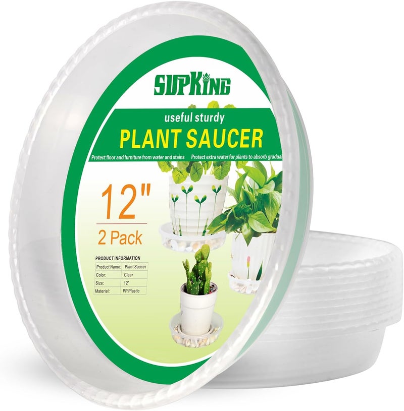SupKing 2 Pack 12 Inch Plant Saucers Drip Tray Heavy Sturdy Plastic Flower Pot Saucers for Indoor,Clear Plastic Planter Water Tray for Plant Pots Liners (12''-Clear) - Image 1